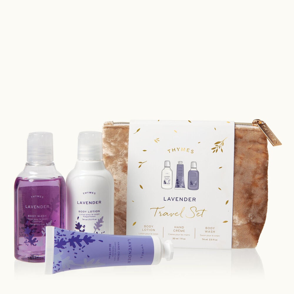Thymes Lavender Travel Set with Beauty Bag and Travel Sized Bath and Body image number 0